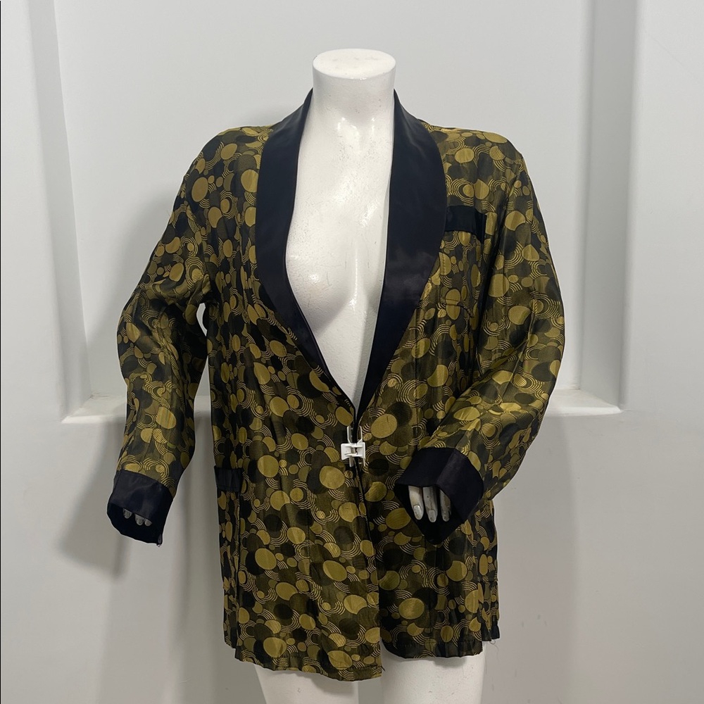 Luxury Robe Vintage Black Green  Jacquard Metallic Women's  pajama jacket Size L
